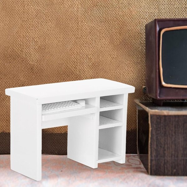 Scrivania per Casa delle Bambole 1:12, Tavolo Computer in Miniatura Bianco WEKAMOS