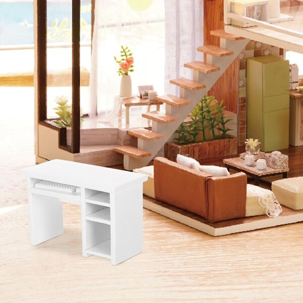 Scrivania per Casa delle Bambole 1:12, Tavolo Computer in Miniatura Bianco WEKAMOS