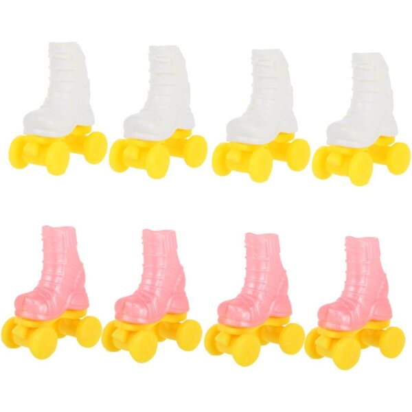 Mini Patins a Rotelle per Bambole 4 Paia Plastica Bianco e Rosa Decorativi