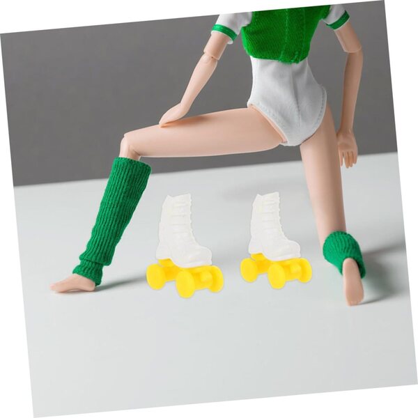 Mini Patins a Rotelle per Bambole 4 Paia Plastica Bianco e Rosa Decorativi