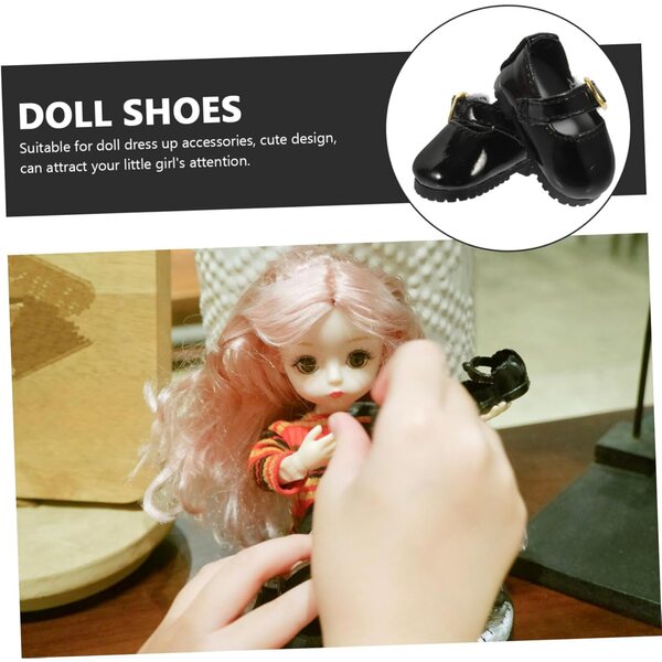 PU-Lederschuhe für Toddmomy-Miniaturpuppen – 1 Paar schwarzes Kostümzubehör