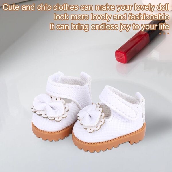 Mikovivi Mini Scarpe Bianche Eleganti per Puppe da 17 cm in PU Morbido e Resistente