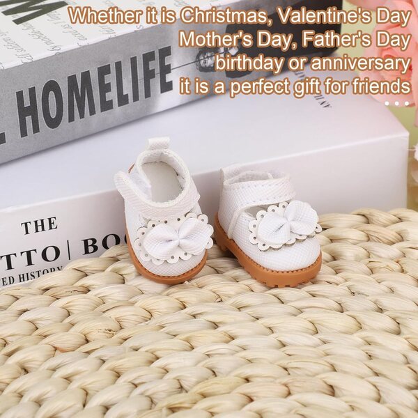 Mikovivi Mini Scarpe Bianche Eleganti per Puppe da 17 cm in PU Morbido e Resistente