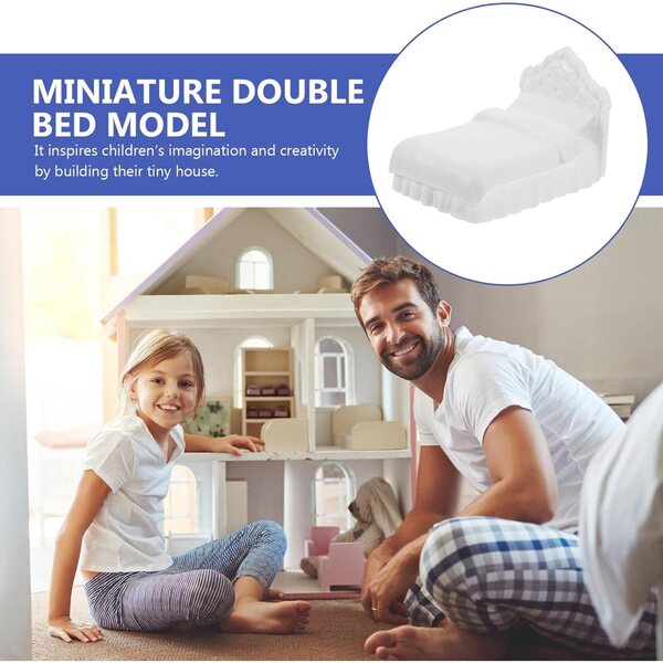 Letto matrimoniale in miniatura bianco BESPORTBLE per casa delle bambole, plastica resistente