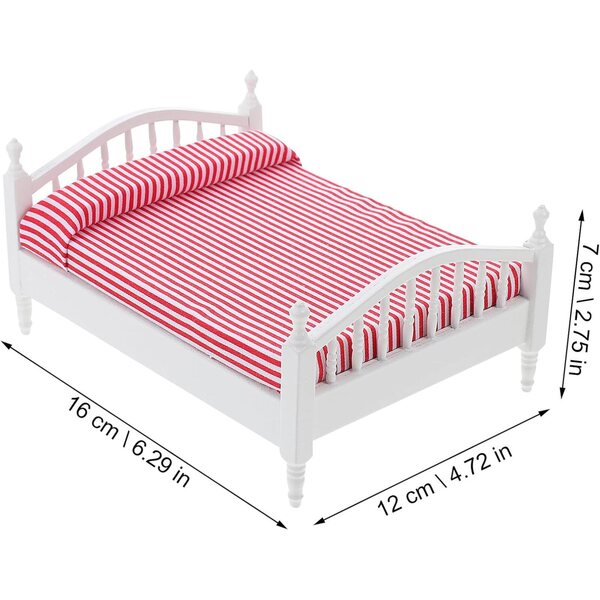 Alasum Mini Letto Matrimoniale in Legno per Casa delle Bambole, Arredo Decorativo Rosa