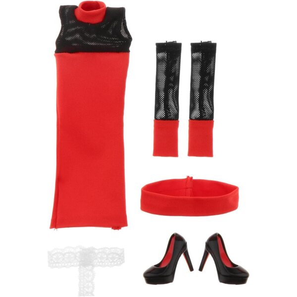 Robe moulante rossa con tacchi alti per bambole 1/6 - accessori eleganti 14cm