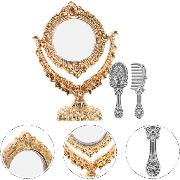 Set Mini-Vintage-Spiegel für Puppenhäuser, goldene Miniatur-Deko-Accessoires
