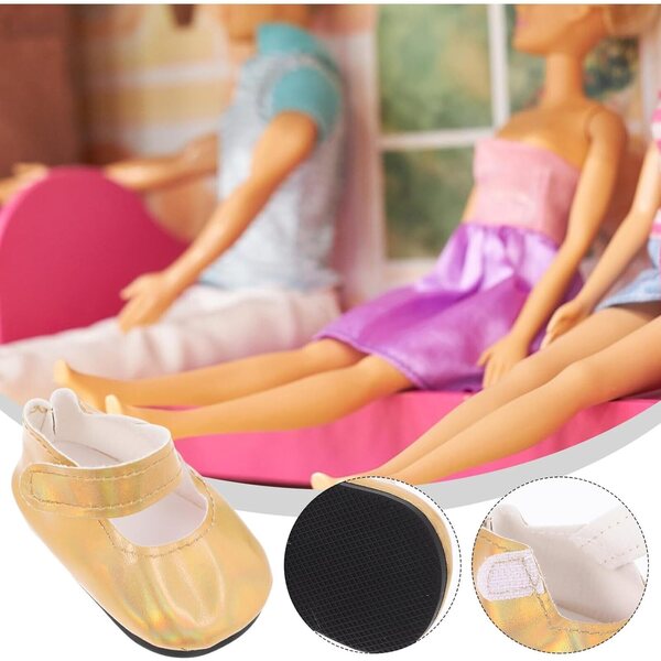 Goldene Miniatur-PU-Schuhe für 18-Zoll-Puppen – elegantes und widerstandsfähiges Zubehör