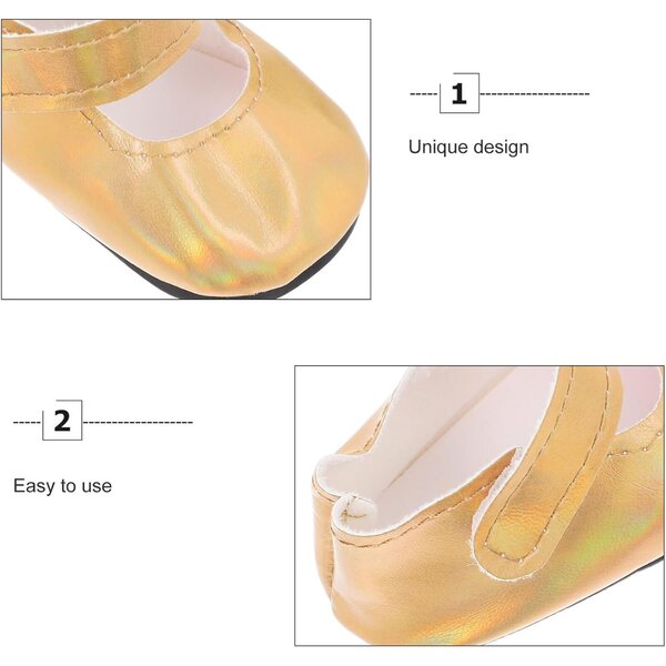 Goldene Miniatur-PU-Schuhe für 18-Zoll-Puppen – elegantes und widerstandsfähiges Zubehör