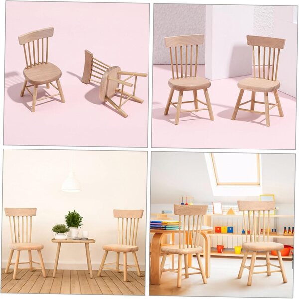 VICASKY Set 5 Mini Sedie in Legno per Casa delle Bambole, Decorazioni Miniatura Cachi