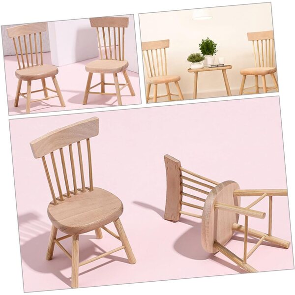 VICASKY Set 5 Mini Sedie in Legno per Casa delle Bambole, Decorazioni Miniatura Cachi