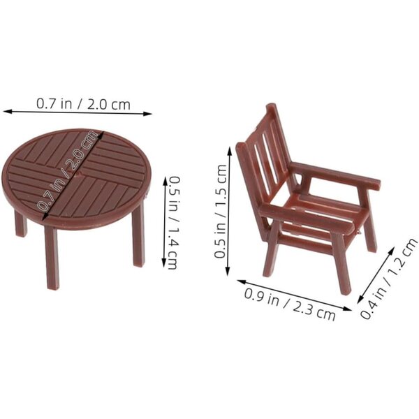 Set Miniatura Tavolo e Sedie per Modellismo e Decorazioni Casa in Plastica Marrone