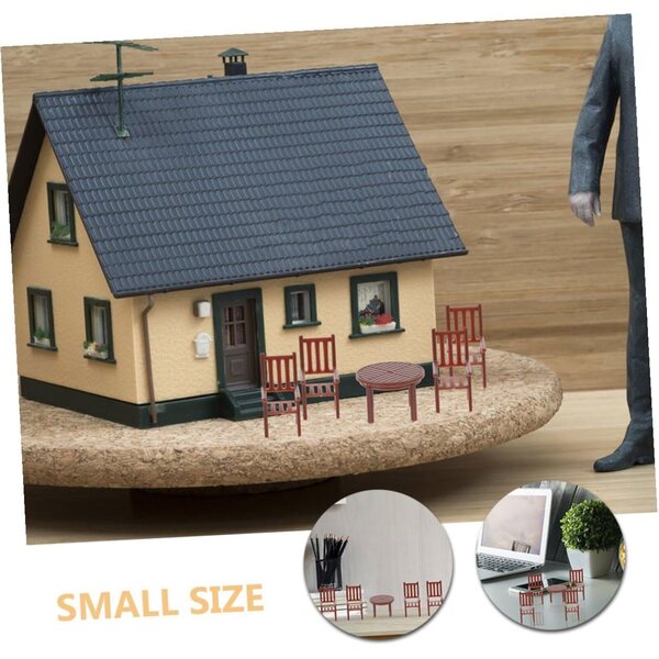 Set Miniatura Tavolo e Sedie per Modellismo e Decorazioni Casa in Plastica Marrone