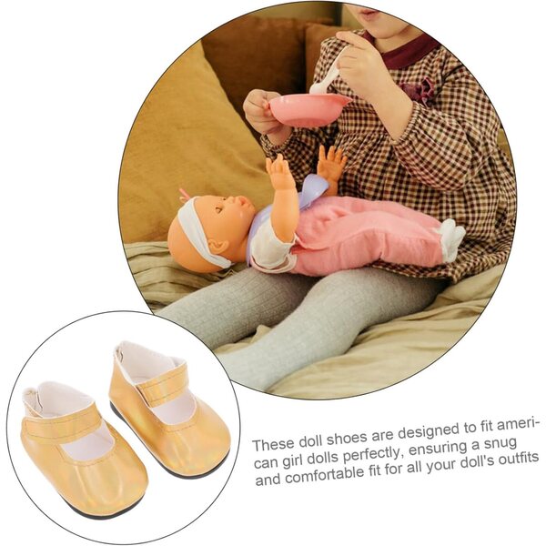 Goldene PU-Schuhe für 18-Zoll-Puppen, elegantes und widerstandsfähiges Zubehör
