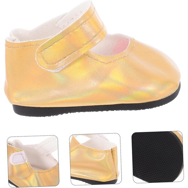 Goldene PU-Schuhe für 18-Zoll-Puppen, elegantes und widerstandsfähiges Zubehör