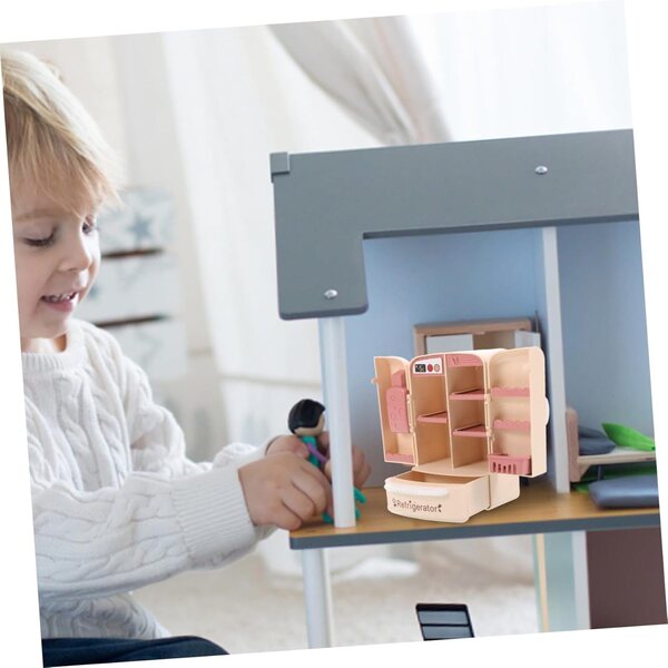 1:12 Beigefarbener ABS-Puppenhaus-Minikühlschrank, langlebige und detaillierte Dekoration