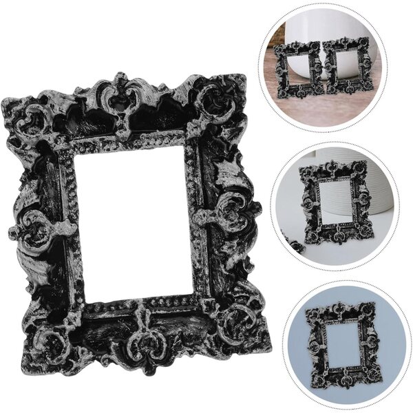 Cornice Foto Miniatura Vintage in Resina Argento 5,5x4,5 cm 2 Pezzi Decorativa