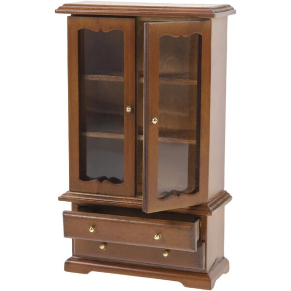 ORFOFE Libreria Miniatura 1:12 in Legno e Vetro, Scaffale Dettagliato con Doppia Porta