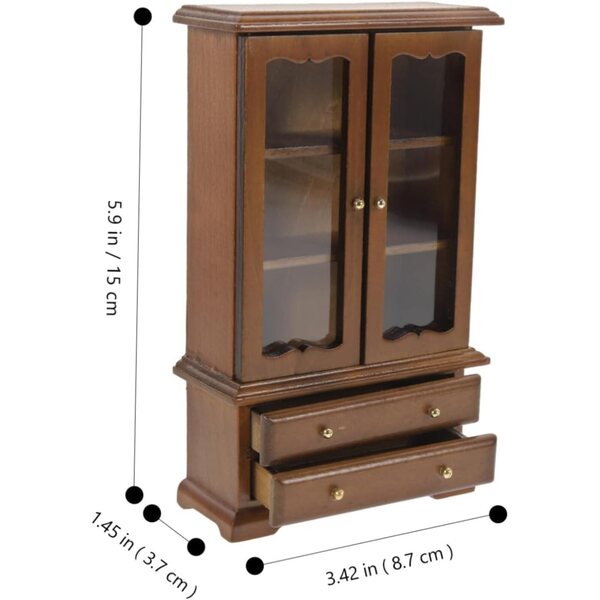 ORFOFE Libreria Miniatura 1:12 in Legno e Vetro, Scaffale Dettagliato con Doppia Porta