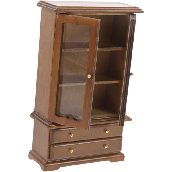 ORFOFE Libreria Miniatura 1:12 in Legno e Vetro, Scaffale Dettagliato con Doppia Porta