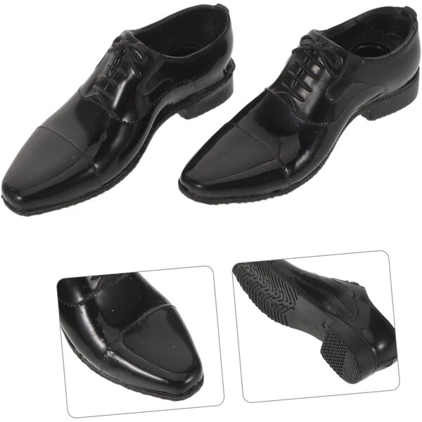 Scarpe nere miniatura 1/6 per figurine maschili - dettagli realisti e inserti facili