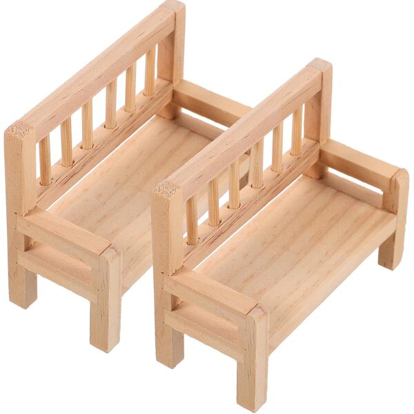 Lot de 2 mini bancs en bois pour maison de poupées - Accessoires pour salon et cuisine