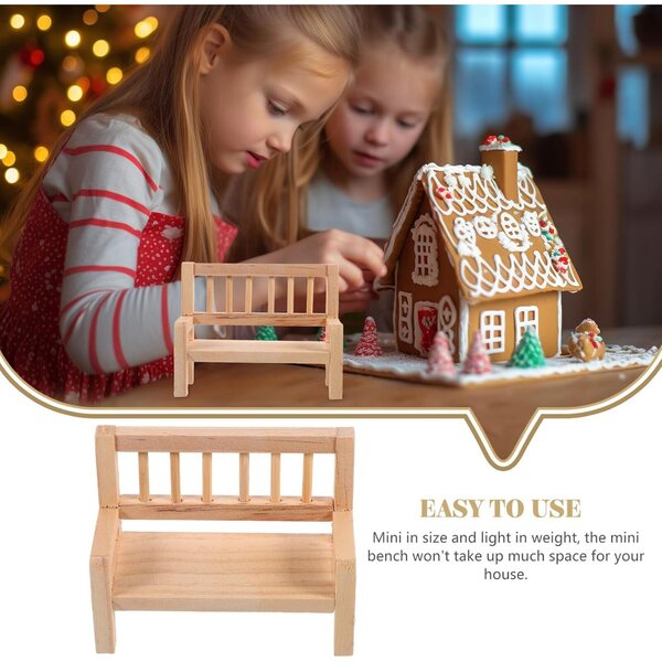 Lot de 2 mini bancs en bois pour maison de poupées - Accessoires pour salon et cuisine