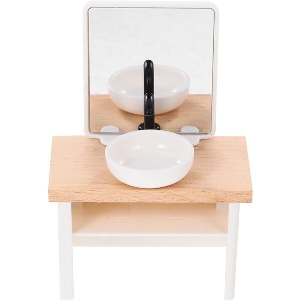 Mini Mobile Lavabo Bagno in Legno e Plastica per Casa delle Bambole Decorativa