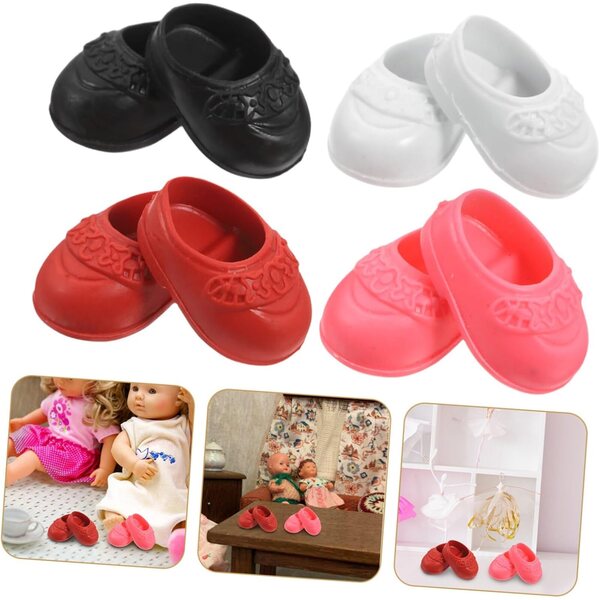 Mini Ballerine per bambole 17 cm - 4 Paia di Scarpe Multicolori e Piatti in Plastica