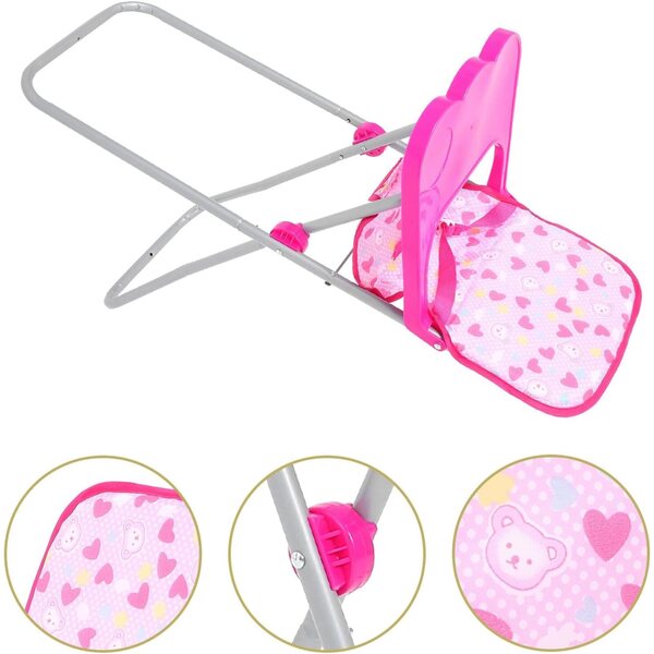 Seggiolone giocattolo per bambole rosa in plastica resistente, 56x31x23 cm