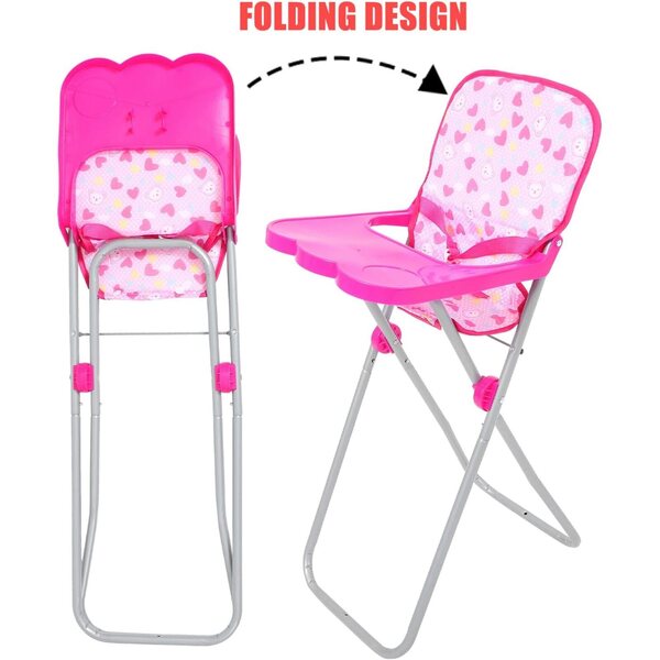 Seggiolone giocattolo per bambole rosa in plastica resistente, 56x31x23 cm