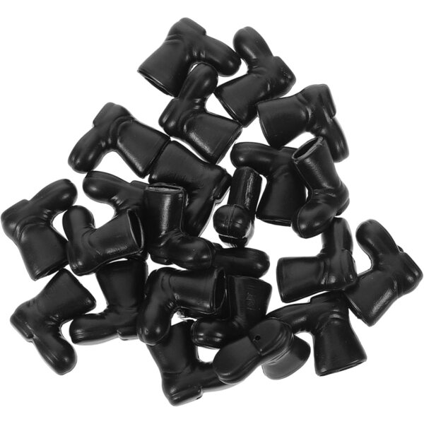 Set mit 50 Miniaturschuhen für Puppen und Dekorationen aus schwarzem Kunststoff, 2 x 1,9 cm