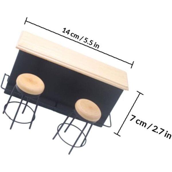 HEMOTON Set Miniatura Bancone da Bar e 2 Sgabelli in Legno per Casa delle Bambole