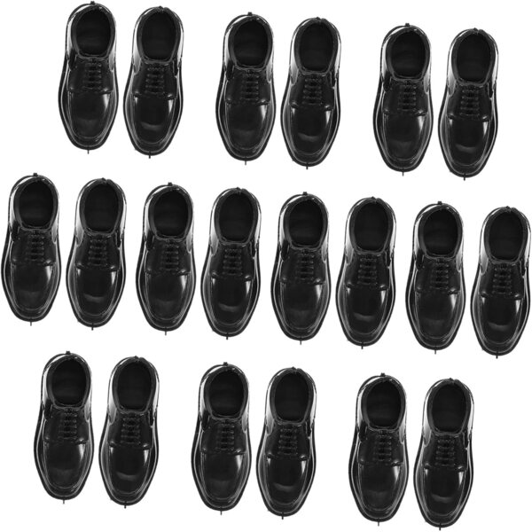 10 Paar Miniaturschuhe für 1/6 Puppen – elegantes schwarzes Kunststoffzubehör