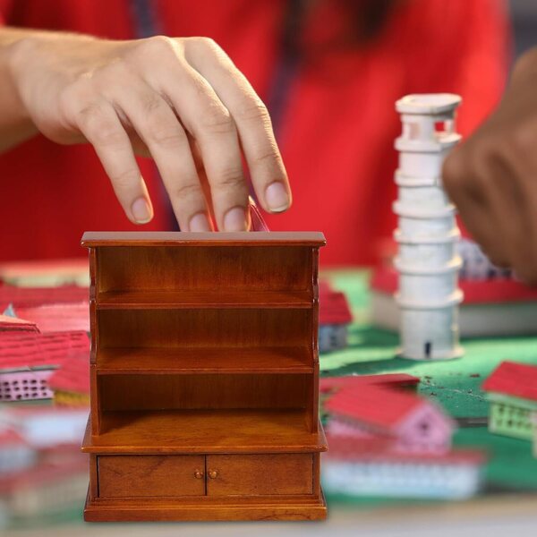 Mini-Bücherregal aus Holz für Puppenhaus, Aufbewahrungsschrank 12 cm