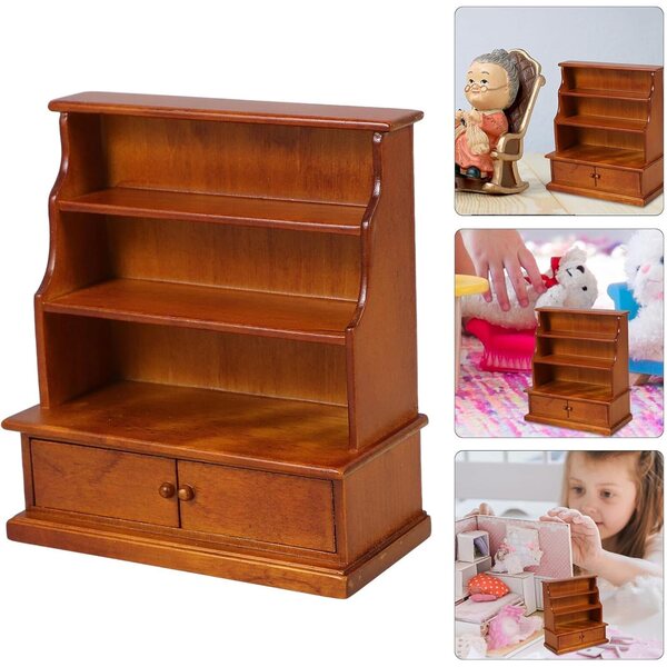 Mini-Bücherregal aus Holz für Puppenhaus, Aufbewahrungsschrank 12 cm