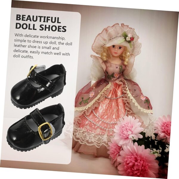 Scarpe in Pelle per Bambole 15 cm - Mini Scarpe Decorative Nere 4,5x2,2 cm