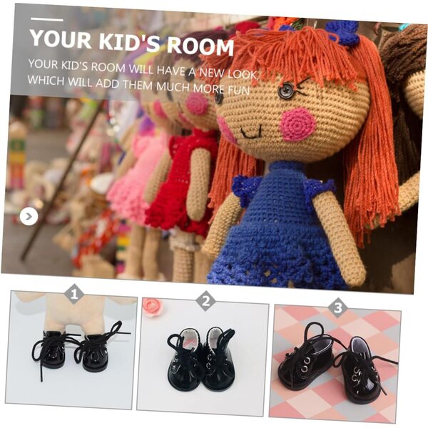 WOONEKY Mini Scarpe Nere in Tessuto per Bambole - Accessori Decorativi Fatti a Mano