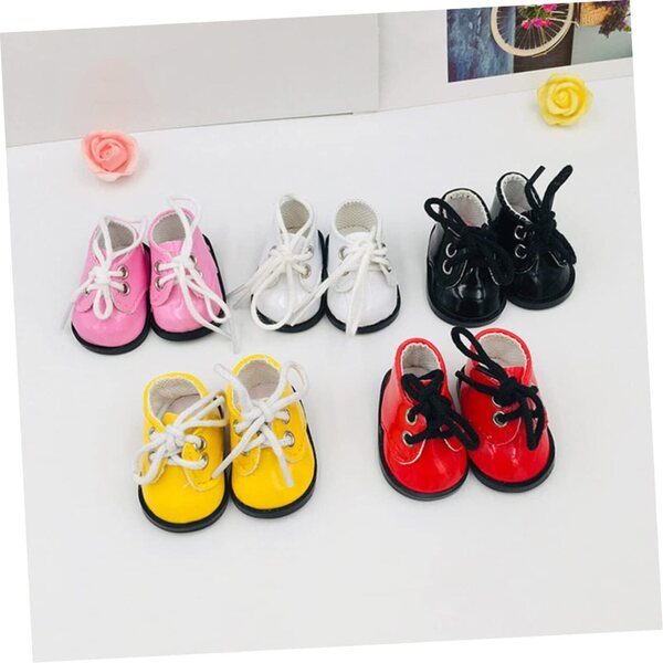 WOONEKY Mini Scarpe Nere in Tessuto per Bambole - Accessori Decorativi Fatti a Mano