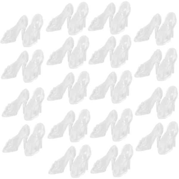 60 paia mini scarpe da bambola trasparenti a tacco alto decorazioni creative