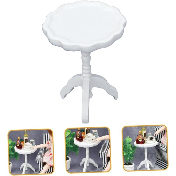 Alasum Mini Tavolo Rotondo in Legno Bianco per Casa delle Bambole e Decorazioni Miniatura