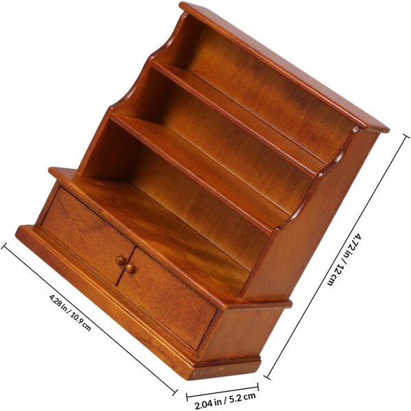 Mini Libreria in Legno per Casa delle Bambole, Mobiletto Decorativo Compatto e Realistico