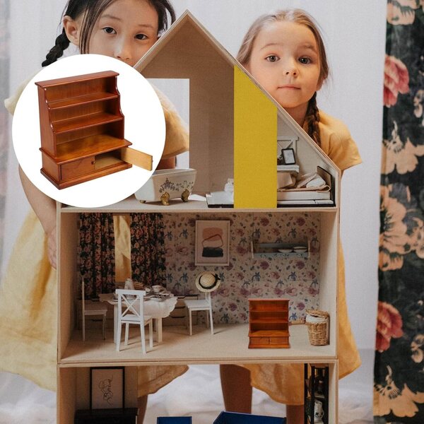 Mini Libreria in Legno per Casa delle Bambole, Mobiletto Decorativo Compatto e Realistico