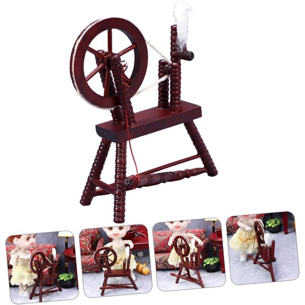 VICASKY Vintage Kaffeefarbene Miniatur-Wickelmaschine aus Holz für Puppenhaus