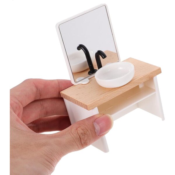 Mini Mobile Lavabo in Legno e Plastica per Casa delle Bambole, Decorazione Realistica e Compatta