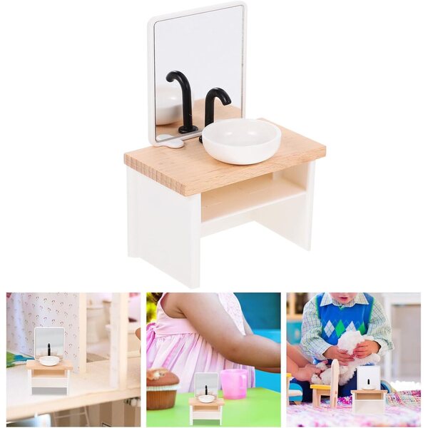 Mini Mobile Lavabo in Legno e Plastica per Casa delle Bambole, Decorazione Realistica e Compatta