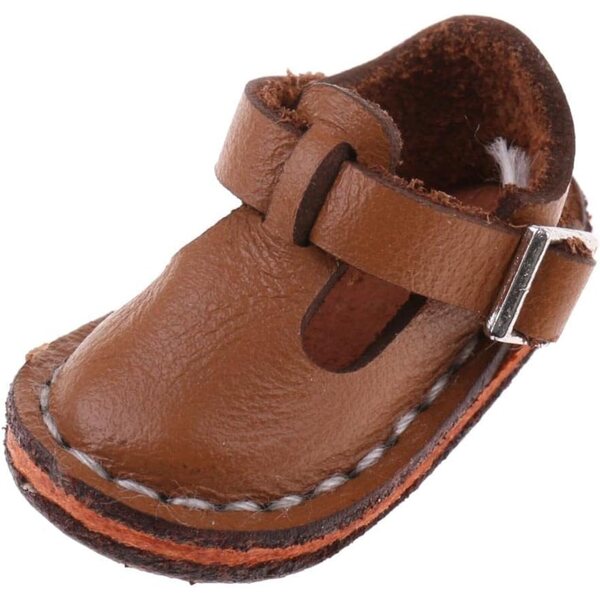 Flache Schuhe aus PU-Leder für Blythe 30 cm Puppen, braun mit Knöchelriemen