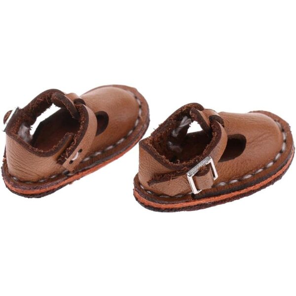 Flache Schuhe aus PU-Leder für Blythe 30 cm Puppen, braun mit Knöchelriemen