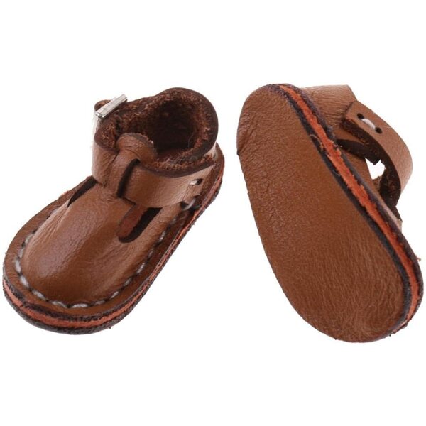 Flache Schuhe aus PU-Leder für Blythe 30 cm Puppen, braun mit Knöchelriemen