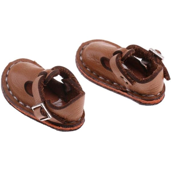 Flache Schuhe aus PU-Leder für Blythe 30 cm Puppen, braun mit Knöchelriemen